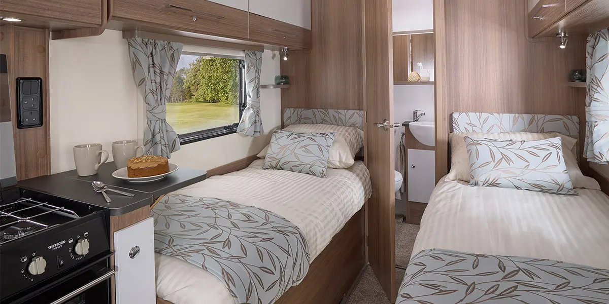 Advance 76-2T bedroom with bespoke motorhome bedding sets to co-ordinate with soft furnishings (cost option)