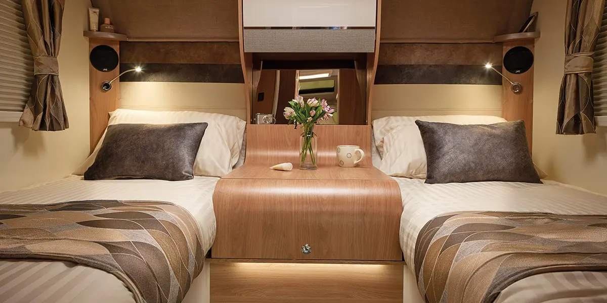 Autograph 79-4T bedroom with bespoke motorhome bedding sets to coordinate with motorhome soft furnishings (cost option)