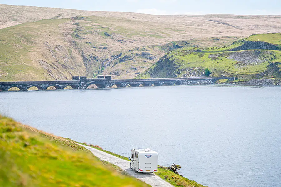 Bailey motorhome in the Cambrian Mountains of Wales
