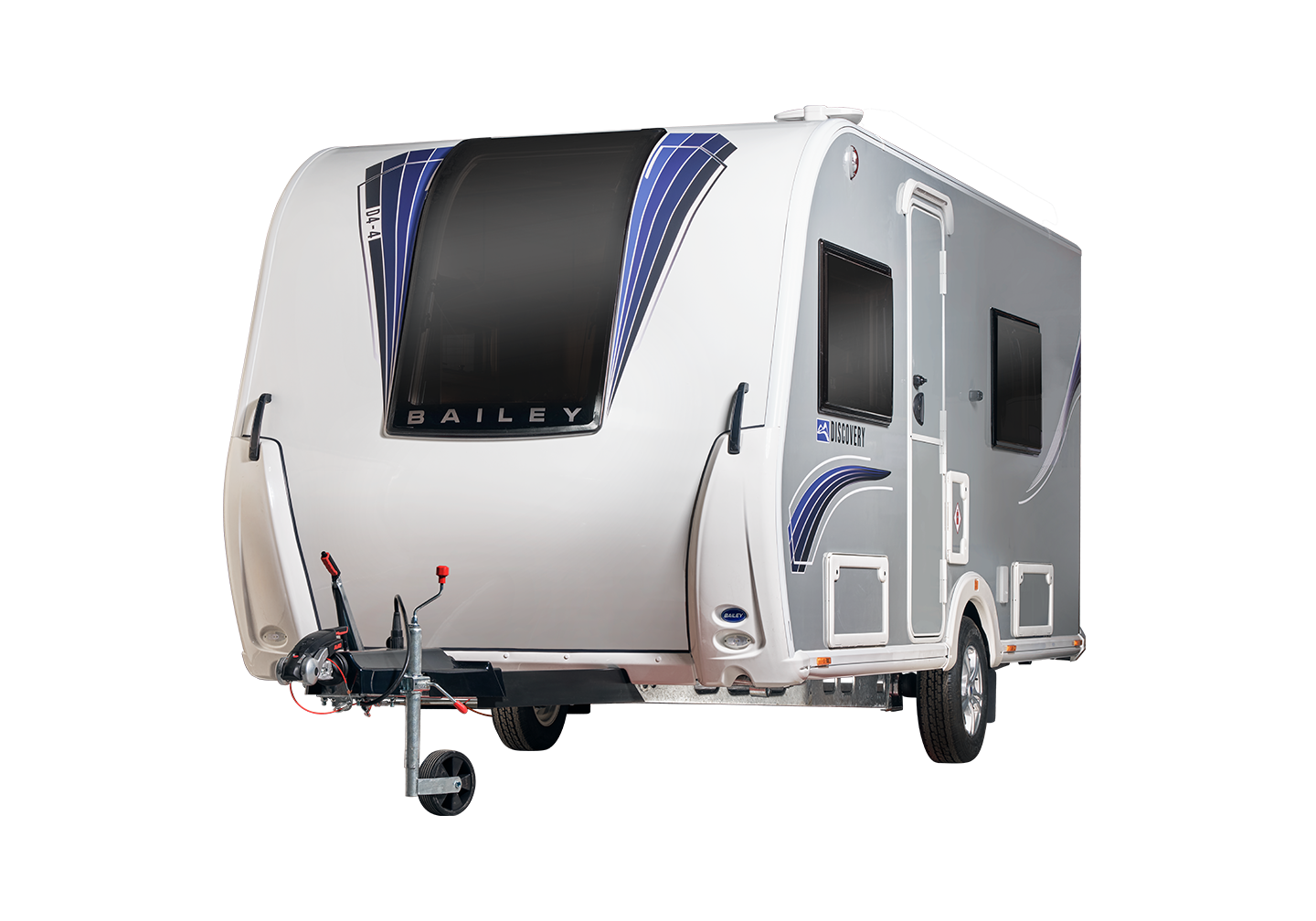 A Bailey of Bristol Discovery touring caravan on a white background