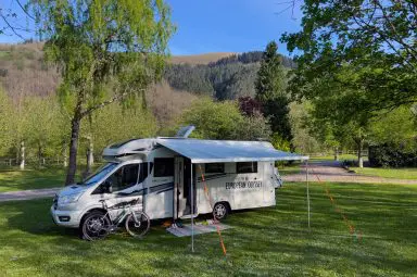 Motorhome pitched at campsite in Northern Spain