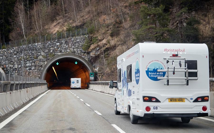 Bailey driving into Mont Blanc tunnel