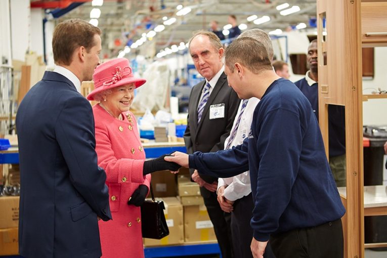 The Queen meets members of staff in the Bailey of Bristol facory