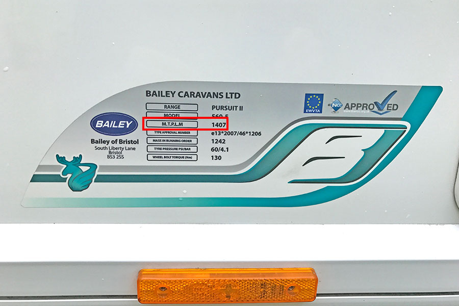 The MTPLM marked on the weight plate on the caravan side