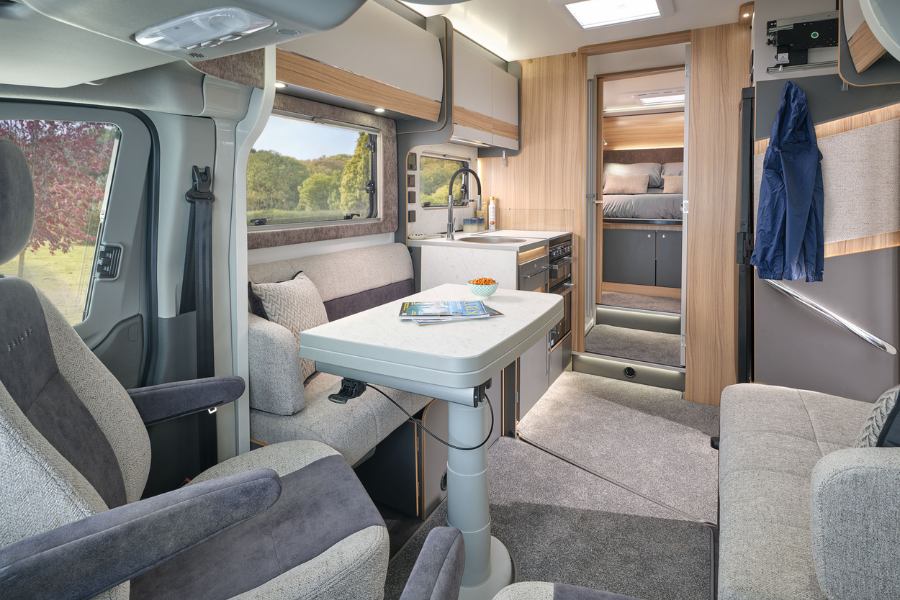 Adamo 75-4I from front to back, showcasing the large living area, through to the fixed bedroom at the rear