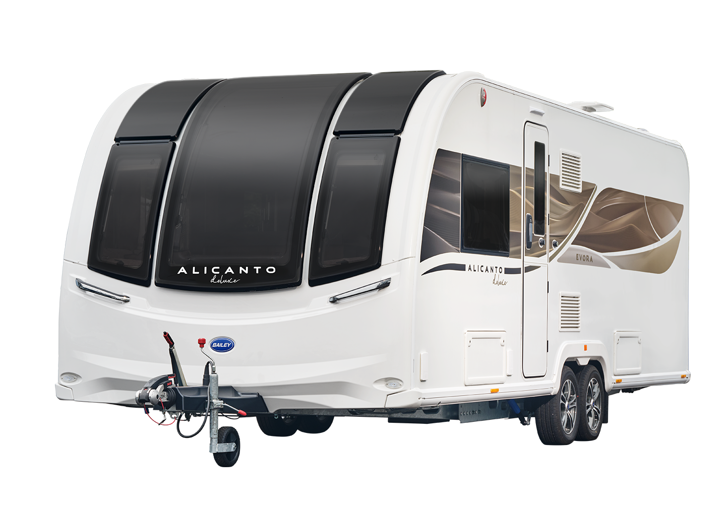 A Bailey of Bristol Alicanto Grande touring caravan on a white background