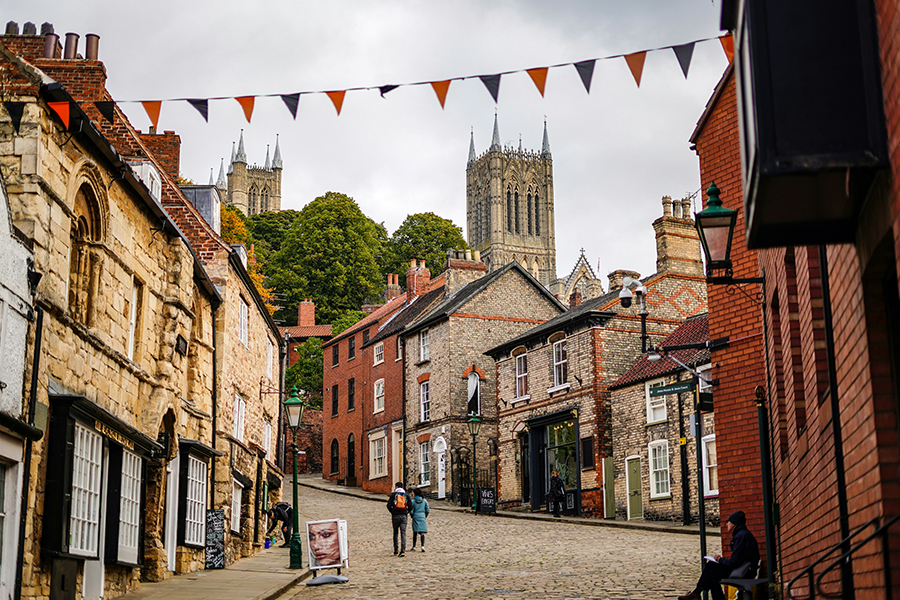 A view of Lincoln Cathedral from a street