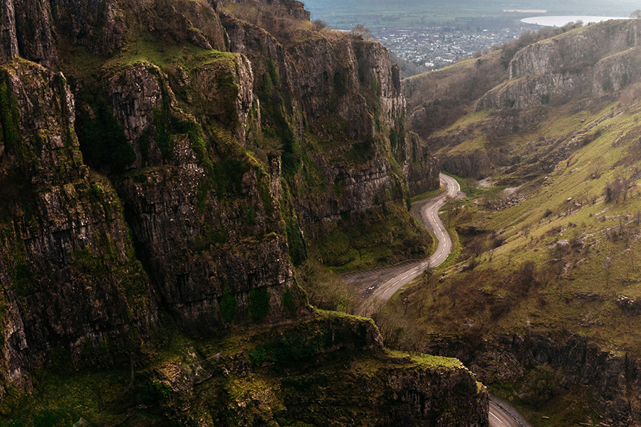 A view looking down through Cheddar Gorge. Photo by Thomas Tucker on Unsplash