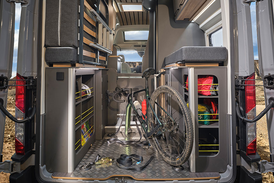 The Endurance E65 rear garage with lashing points