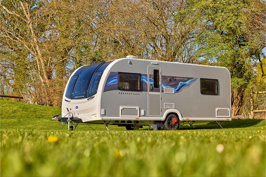 A Bailey of Bristol Pegasus Grande Black Edition pitched on a campsite