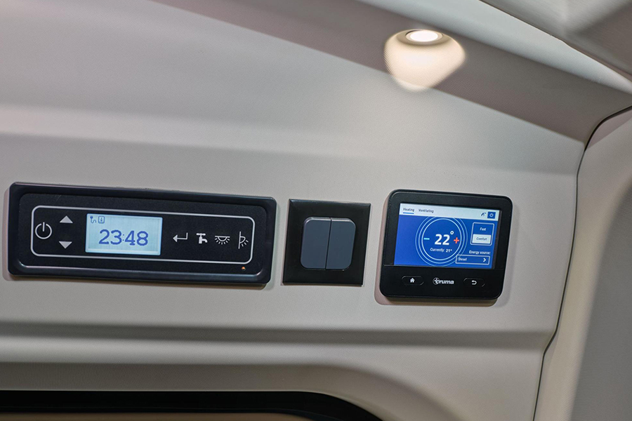 The temperature control panel within a Bailey motorhome