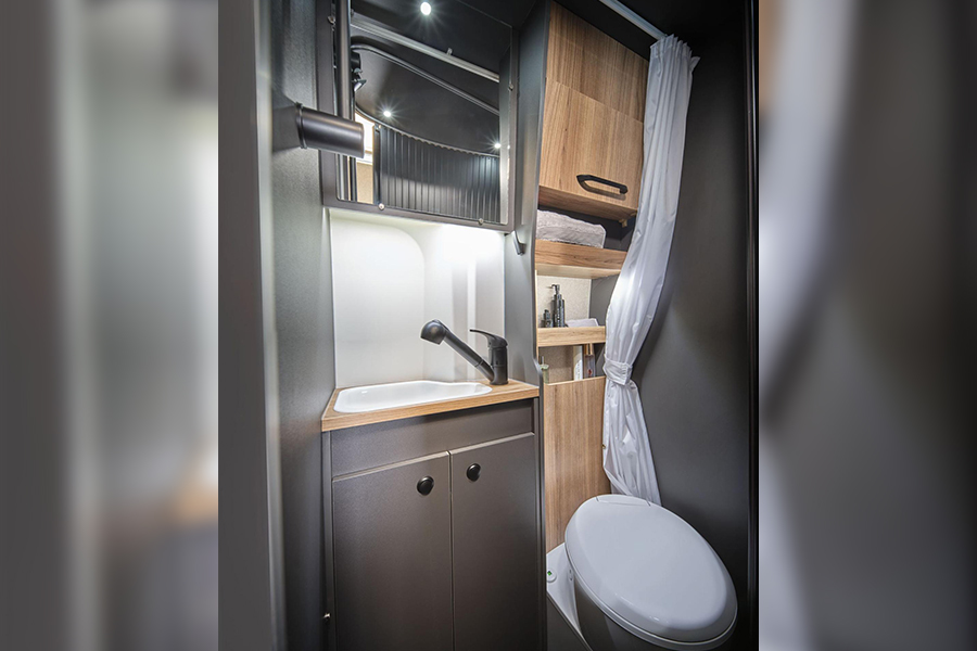 The washroom onboard a Bailey campervan